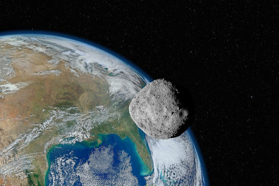 小行星接近行星地球，这张照片的元素由美国宇航局提供