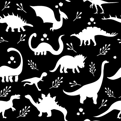 Seamless pattern with cute silhouette dinosaurs.Ju