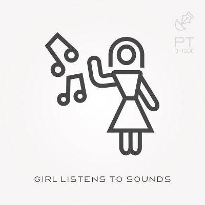 线条图标女孩听声音