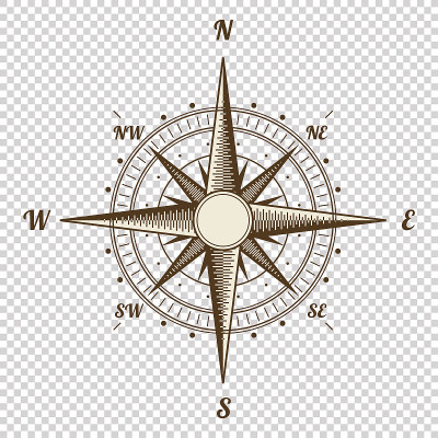 向量指南针。高质量的插图。旧的风格。西,东、北