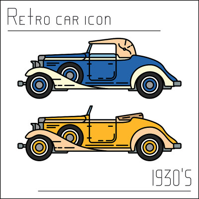 Color vector icon set american auto oldtimer. Clas
