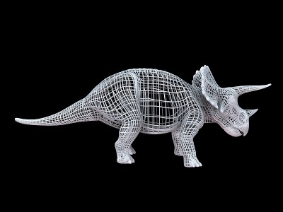 一个白色有线恐龙的3d渲染孤立在黑色上