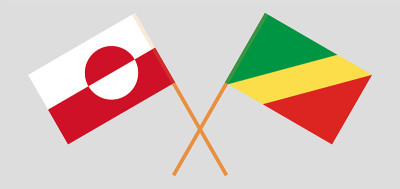 越过格陵兰岛和刚果共和国的旗帜。官方色彩。正确的比例