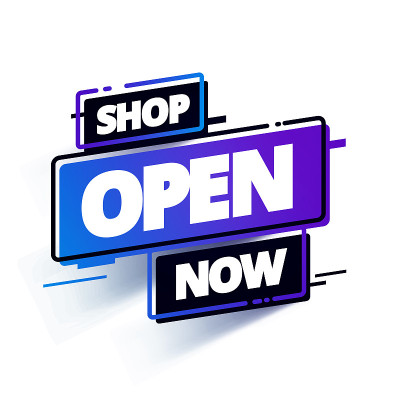 矢量插图彩色商店现在打开标签