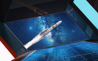 空间站的火箭视图，3d渲染。