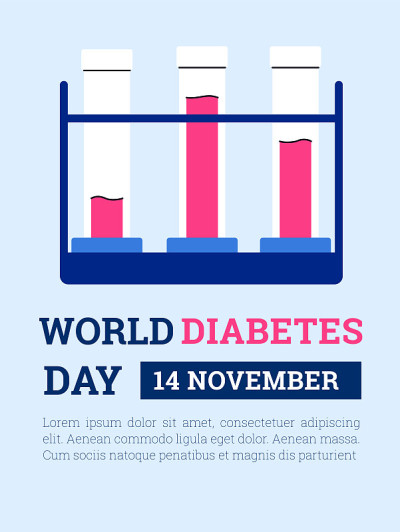 World diabetes day banner with tubes for blood exa