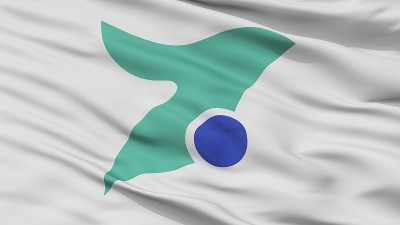 Isumi市旗，日本，千叶县，特写视图