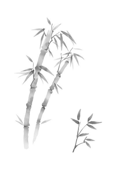 以水墨画风格描绘的竹林