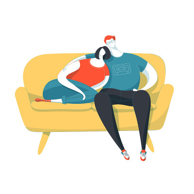 Couple sitting on the sofa.