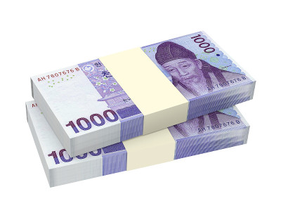 一堆1000韩元的钞票