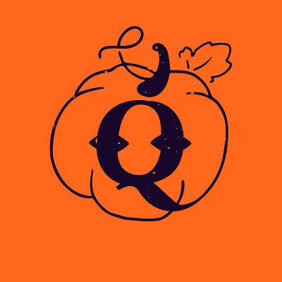 Q字母标志在南瓜与垃圾纹理。