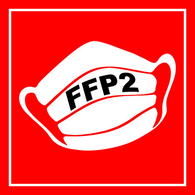 白色FFP2面罩，红色背景