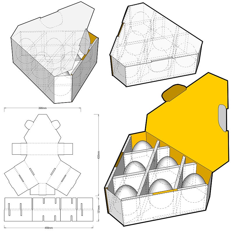 蛋盒，易于组装，无需上胶和模切图案。该文件具有完整的规模和功能。