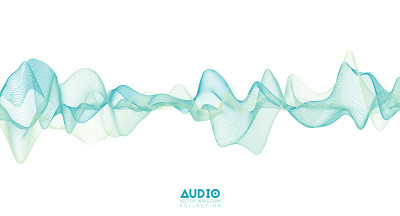 3 d音频声波。浅绿色音乐脉冲振荡。发光的脉冲模式