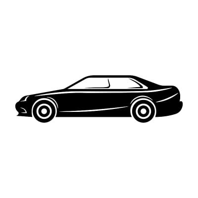 汽车图标。运动轿车。黑色的轮廓。侧视图。矢量图形绘制。白色背景上的孤立对象。隔离。