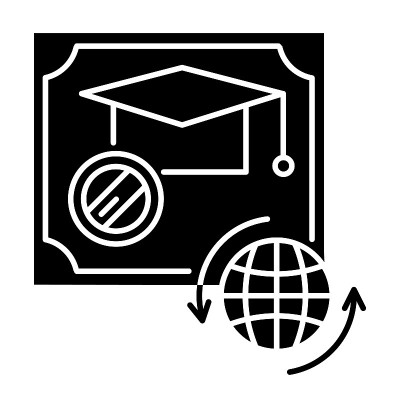 文凭黑色象形文字图标。学校的证书。毕业确认。学术文档。资格。学位。教育。白色空间上的剪影符号。向量孤