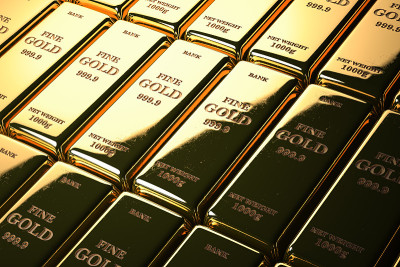 排成一行的金条或金锭。财务和投资概念。
