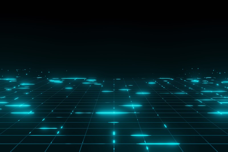 未来蓝色发光的霓虹灯线空间背景3D渲染