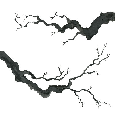 日本风格的树枝。水彩手绘插画