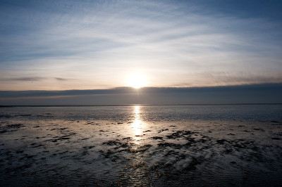 北海瓦登海的夕阳下
