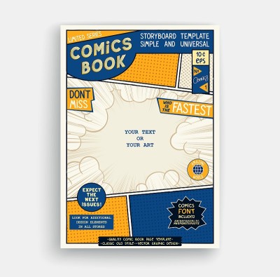 漫画书页面模板。经典故事板的艺术品。漫画杂志封面。矢量图形