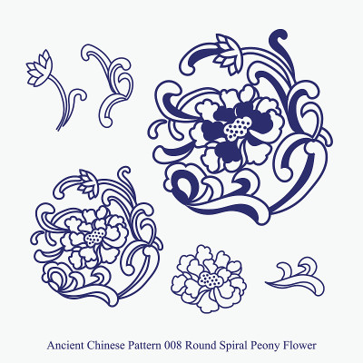 中国古代圆形螺旋牡丹花图案