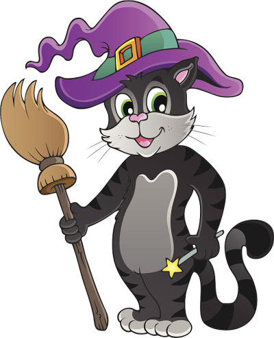 卡通猫与万圣节帽子