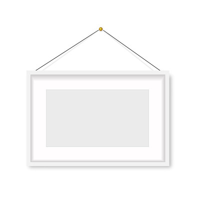 Realistic white photo frame hanging on the wall. V