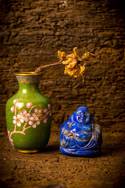 小装饰古佛青金石与绿色艺术花瓶制作的景泰蓝