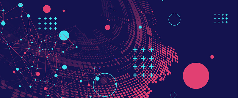 半色调科学背景与连接的点和线。数字数据可视化。