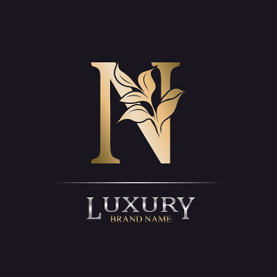 Golden Initial Letter N. Elegant design letter N w