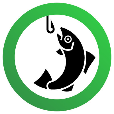 钓鱼许牌，现代圆贴纸，矢量插图