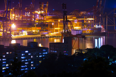 台湾，港口城市，基隆港，基隆市，码头夜景，