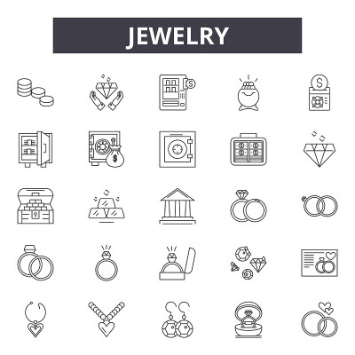 Jewelry line icons, signs set, vector. Jewelry out