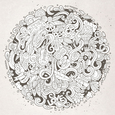 卡通手绘涂鸦，嬉皮士插画
