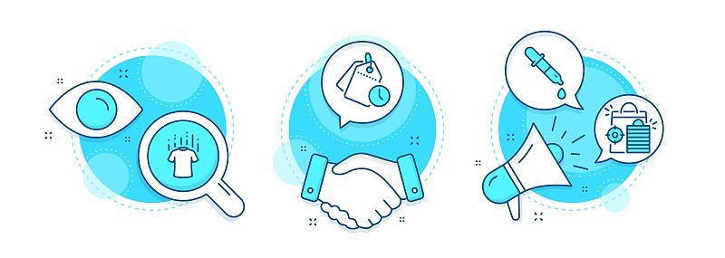 化学移液管，Seo购物和干t恤图标集。时间管理的迹象。向量