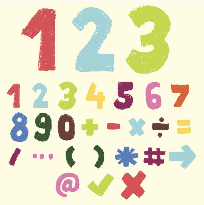 手绘彩色数字和符号
