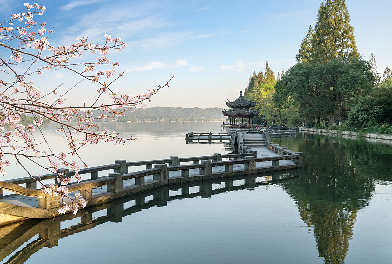 美丽的建筑景观和杭州西湖景观