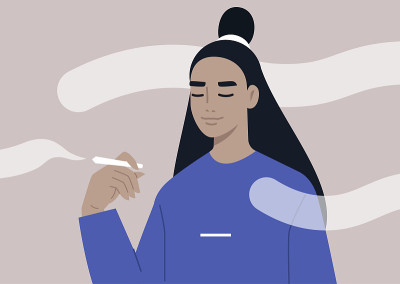 年轻轻松的亚洲女性捧着烟云缭绕，现代生活方式