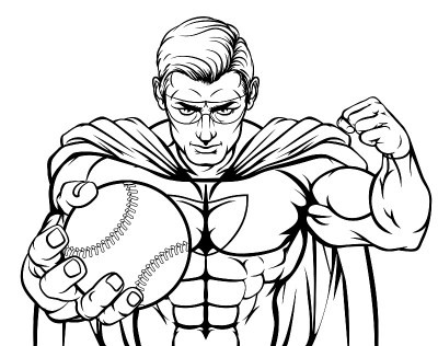 Superhero Holding Baseball Ball Sports Mascot