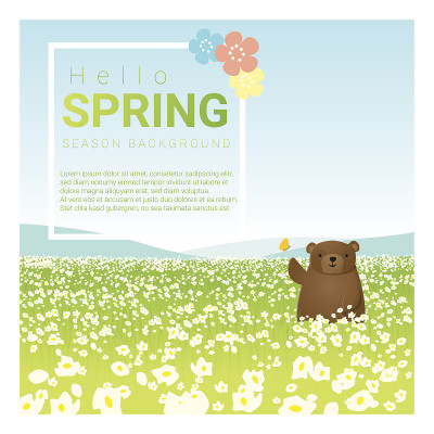 Hello spring landscape background with bear 1