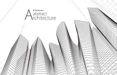 抽象建筑建筑黑白线条画。