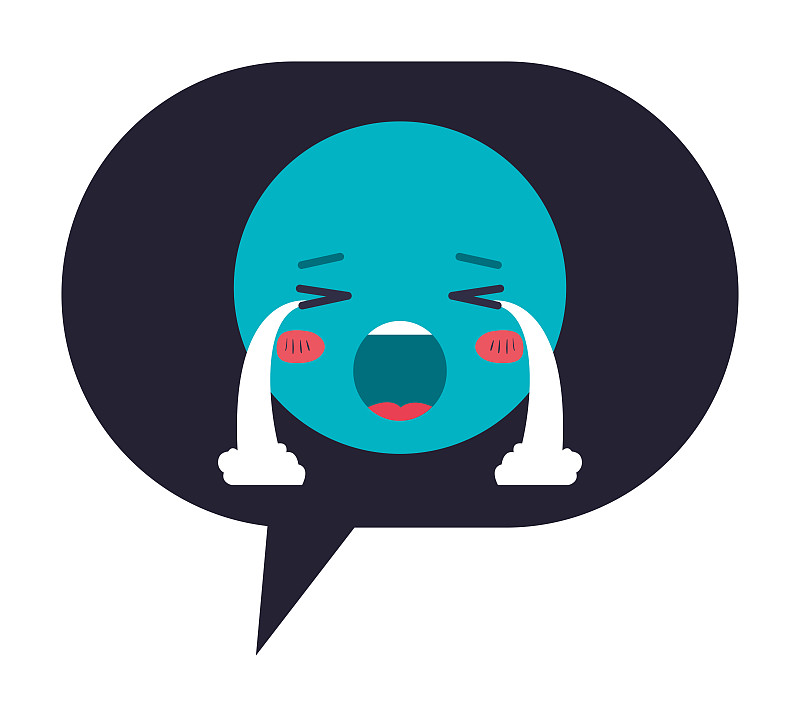 speech bubble with crying emoji kawaii character