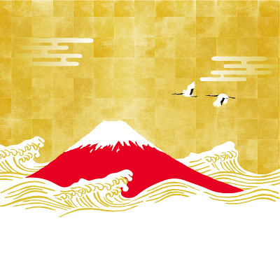 在富士山上飞翔的日本丹顶鹤