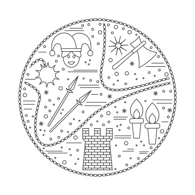 衬衫设计模板与中世纪图标