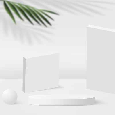 抽象背景与白色几何3d讲台。矢量图