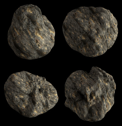 孤立的小行星在黑色背景的3D渲染