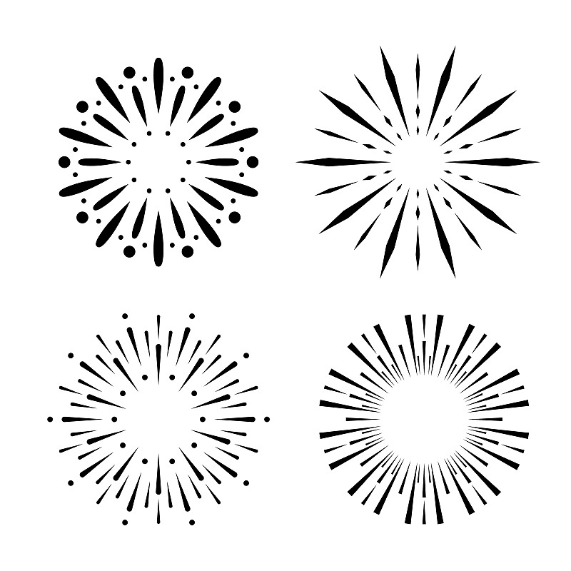 雕刻手画太阳爆发设置矢量插图