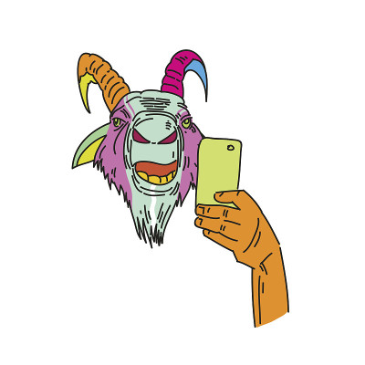 山羊用智能手机拍照的时尚插图