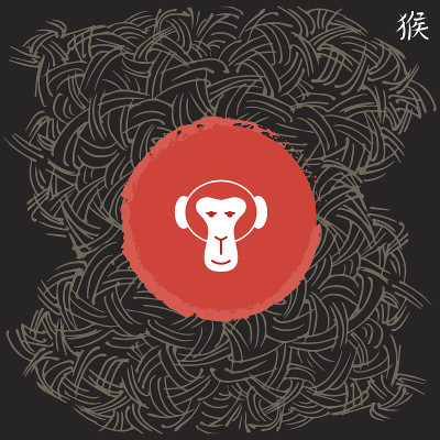 春节快乐。猴年。向量的名片。